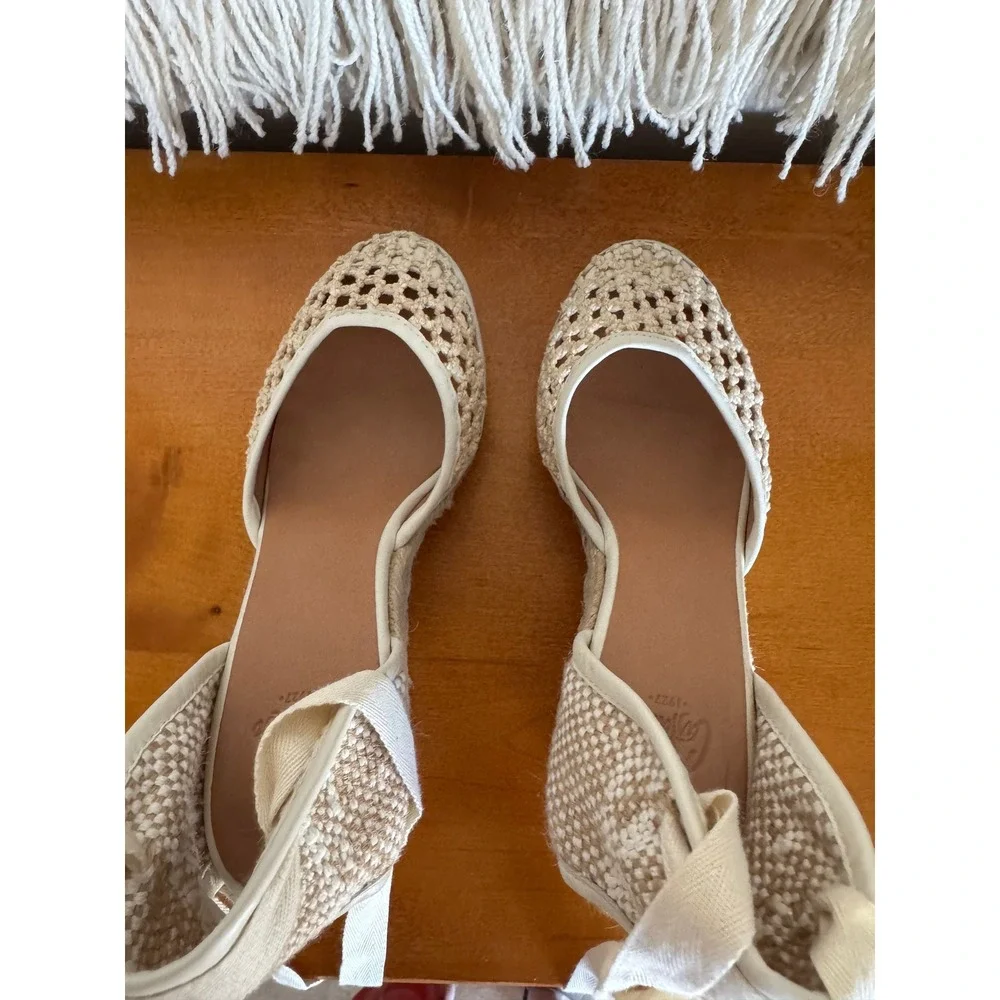 Castaner Carola Beige Jute Ankle Wrap Espadrille Platform Wedge Sandal Size 6